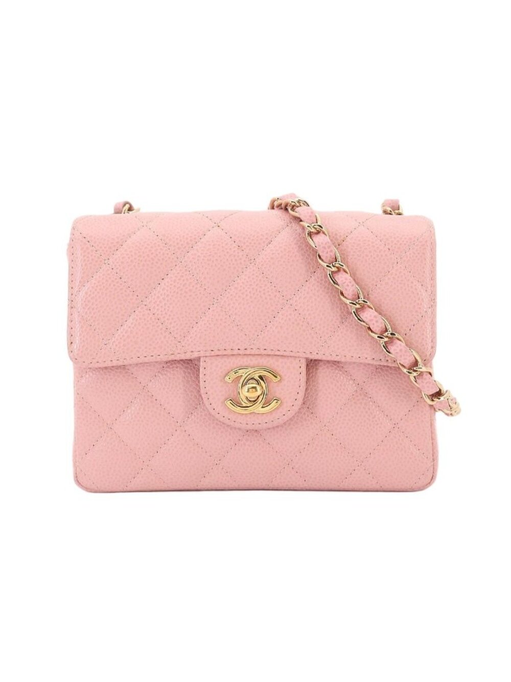 Chanel Mini Quilted Chain Shoulder Bag Caviar Leather Pink Gold